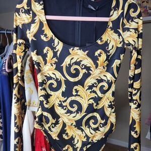 Versace Black and Gold Patterned Top